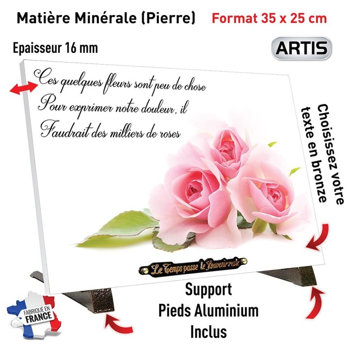 Plaque funéraire 3 roses 25 × 35 cm | Artis