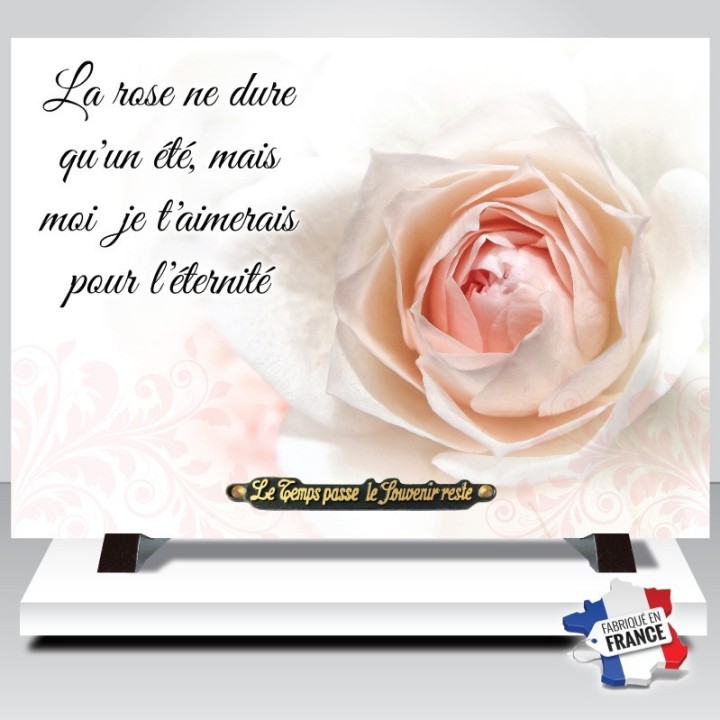 Plaque funéraire rose blanche 25 × 35 cm | Artis