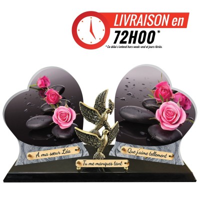 Plaques funéraires 2 Cœurs (Galets et Roses) | Artis