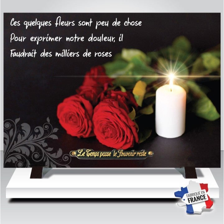 Plaque funéraire Rose rouge et Bougies | Artis