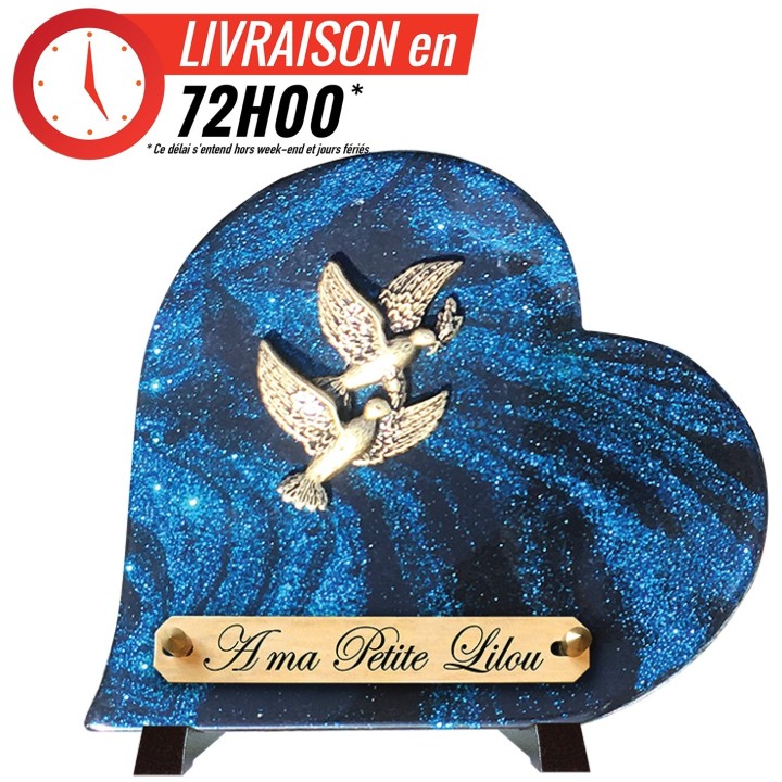 Plaque funéraire cœur Pailletée bleu 21,5 × 22 cm | Artis