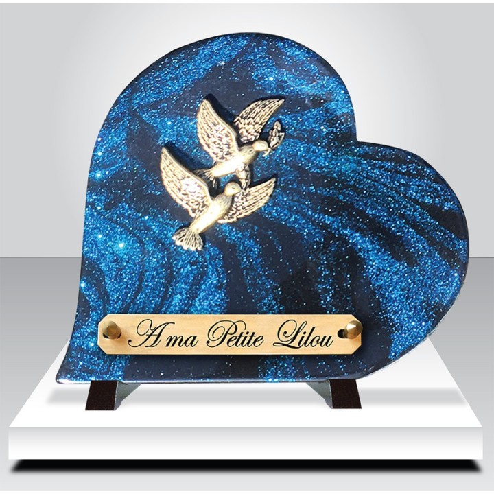 Plaque funéraire cœur Pailletée bleu 21,5 × 22 cm | Artis