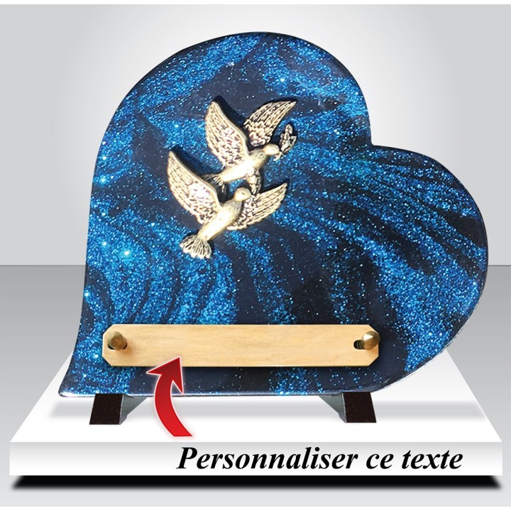 Plaque funéraire cœur Pailletée bleu 21,5 × 22 cm | Artis