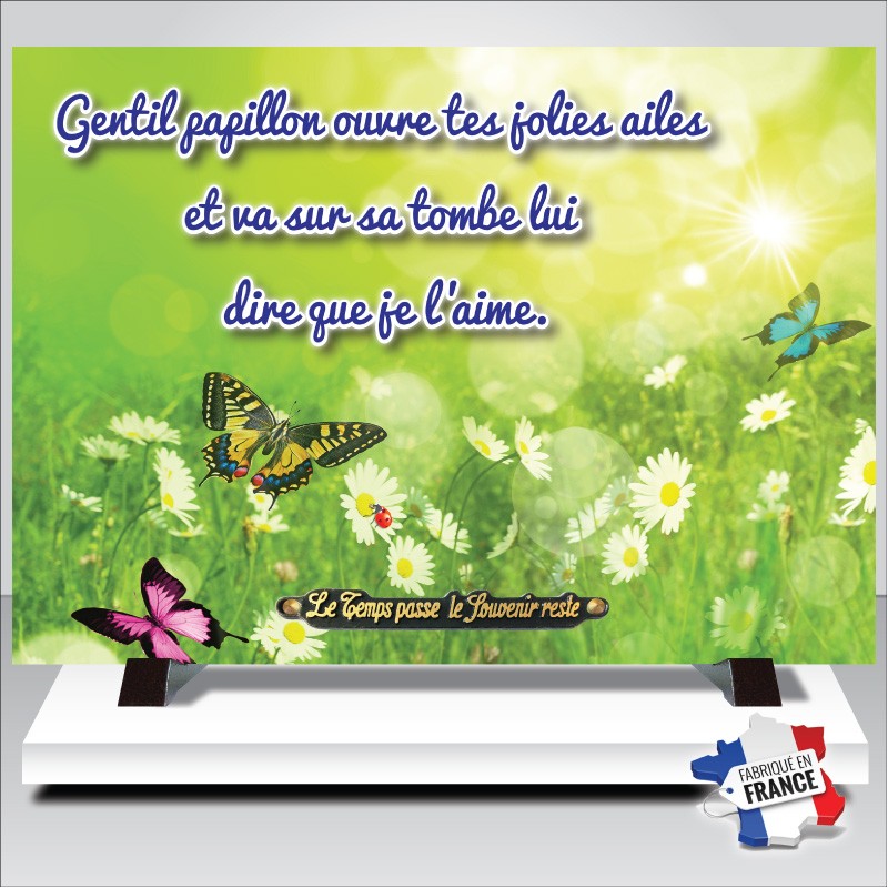 Plaque plexiglas ronde papillon souvenir - France Tombale