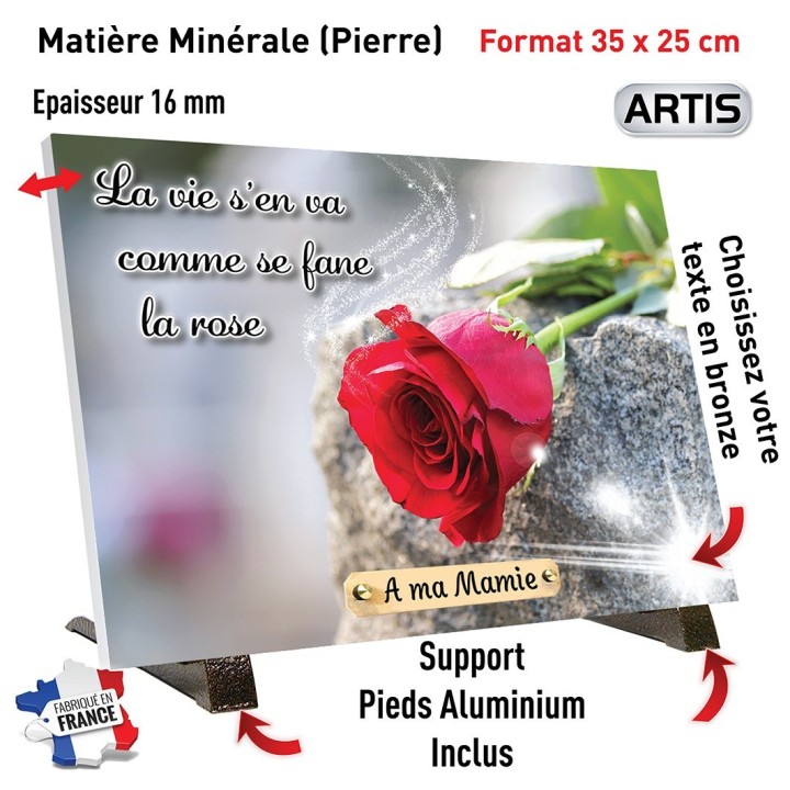 Plaque funéraire Rose personnalisable | Artis