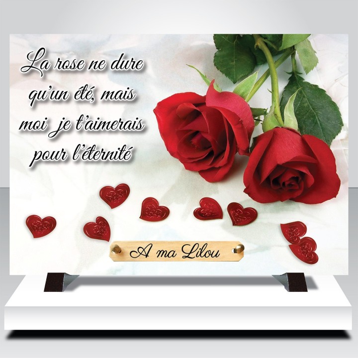 Plaque funéraire Rose et cœurs | Artis