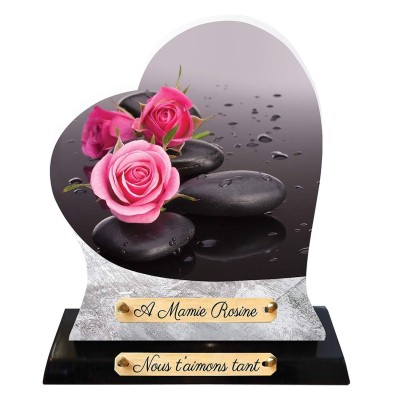 Plaque funéraire Cœur (Galets et roses) | Artis