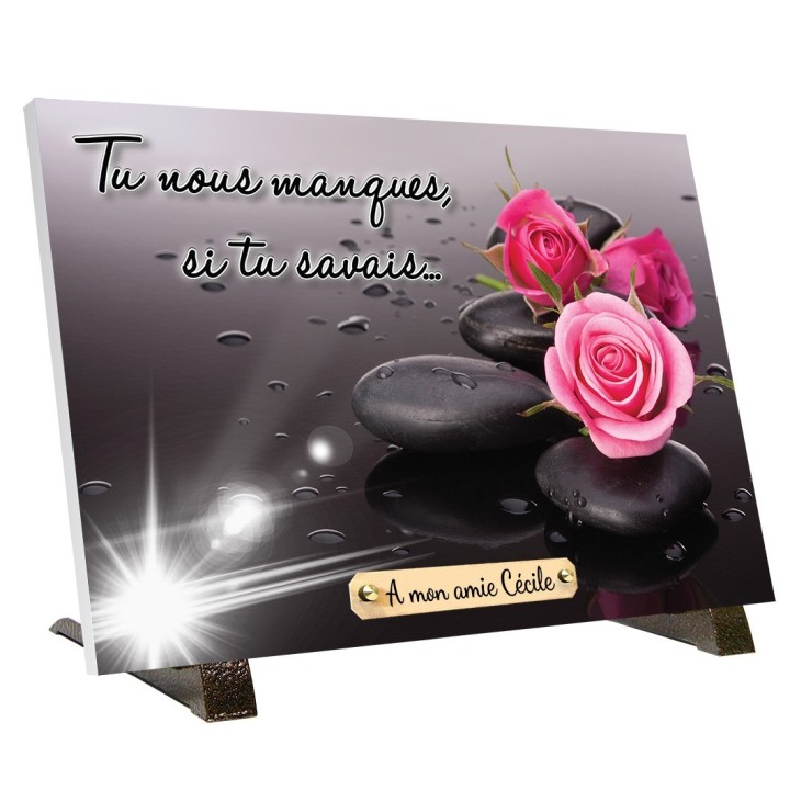 Plaque funéraire Roses et galets | Artis