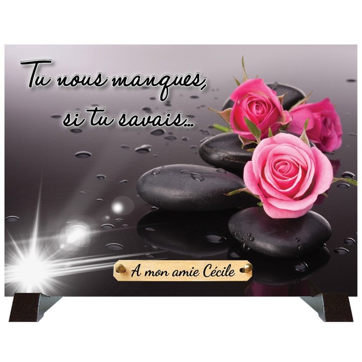 Plaque funéraire Roses et galets | Artis