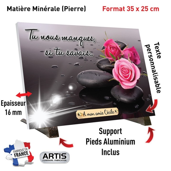 Plaque funéraire Roses et galets | Artis