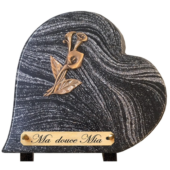 Plaque funéraire cœur Pailletée argent 24 × 22 cm | Artis