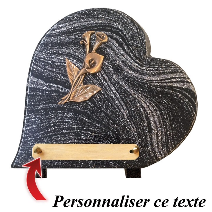 Plaque funéraire cœur Pailletée argent 24 × 22 cm | Artis