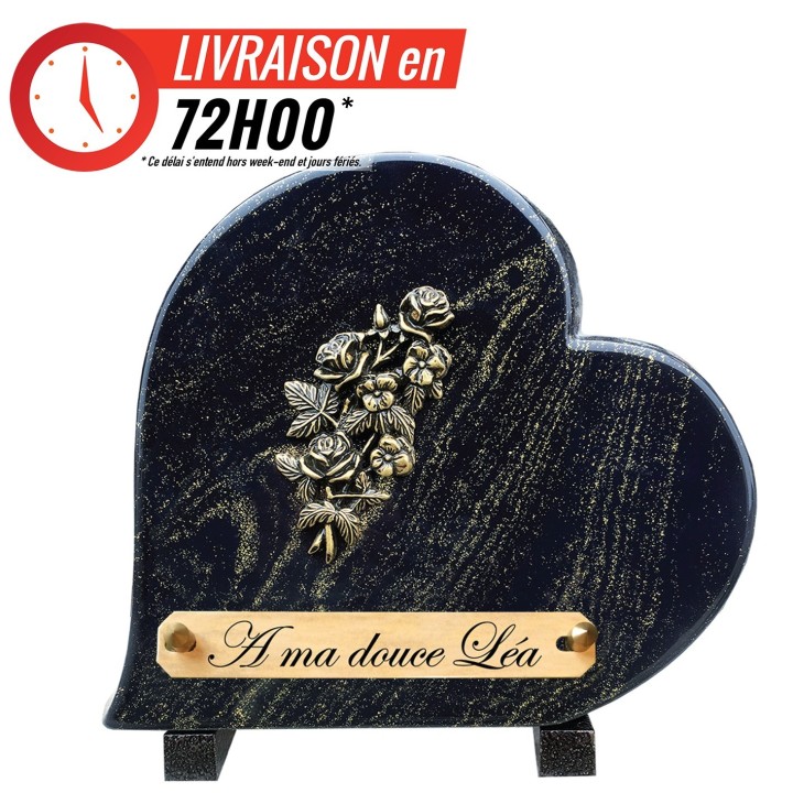 Plaque funéraire cœur Pailletée or 24 × 22 cm | Artis